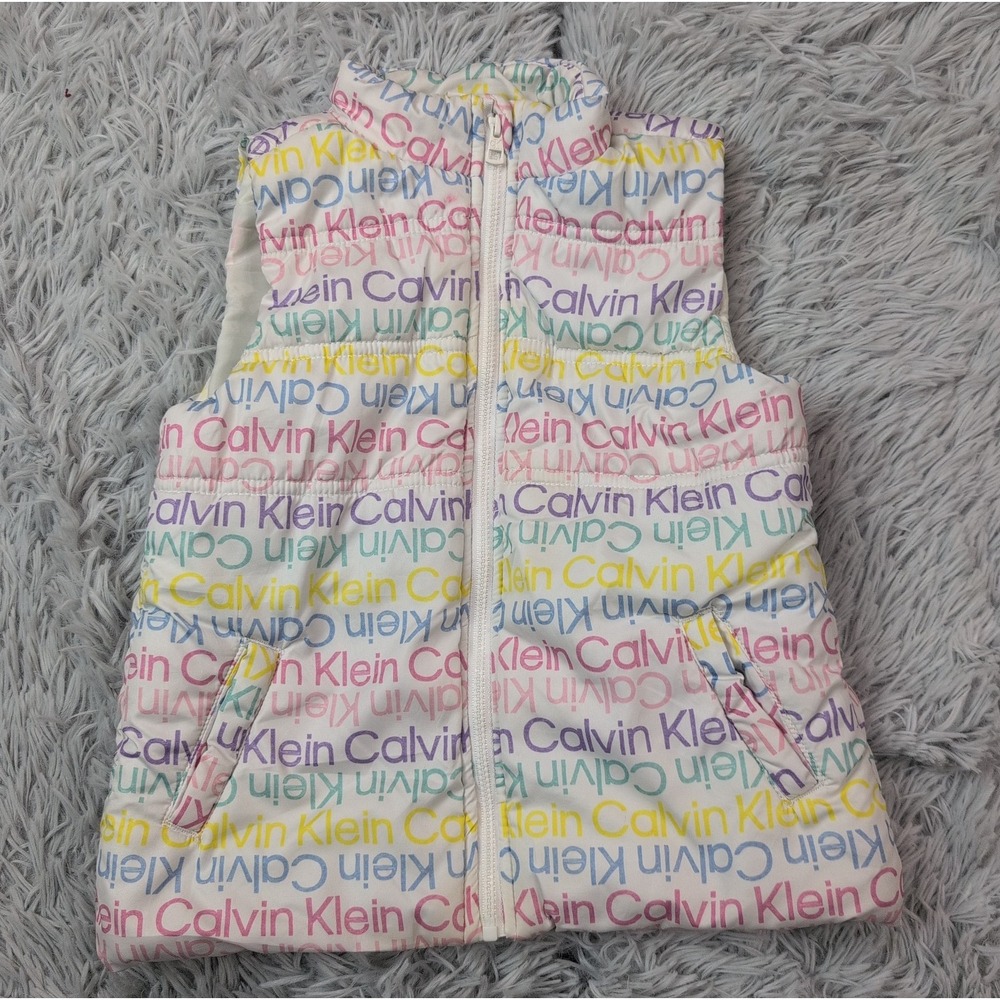Calvin Klein Vest Girls 4T Multicolor Puffer Zip Up Spellout Pockets